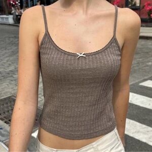 Brandy Melville Brown Ribbed Scallop-Trim Tank